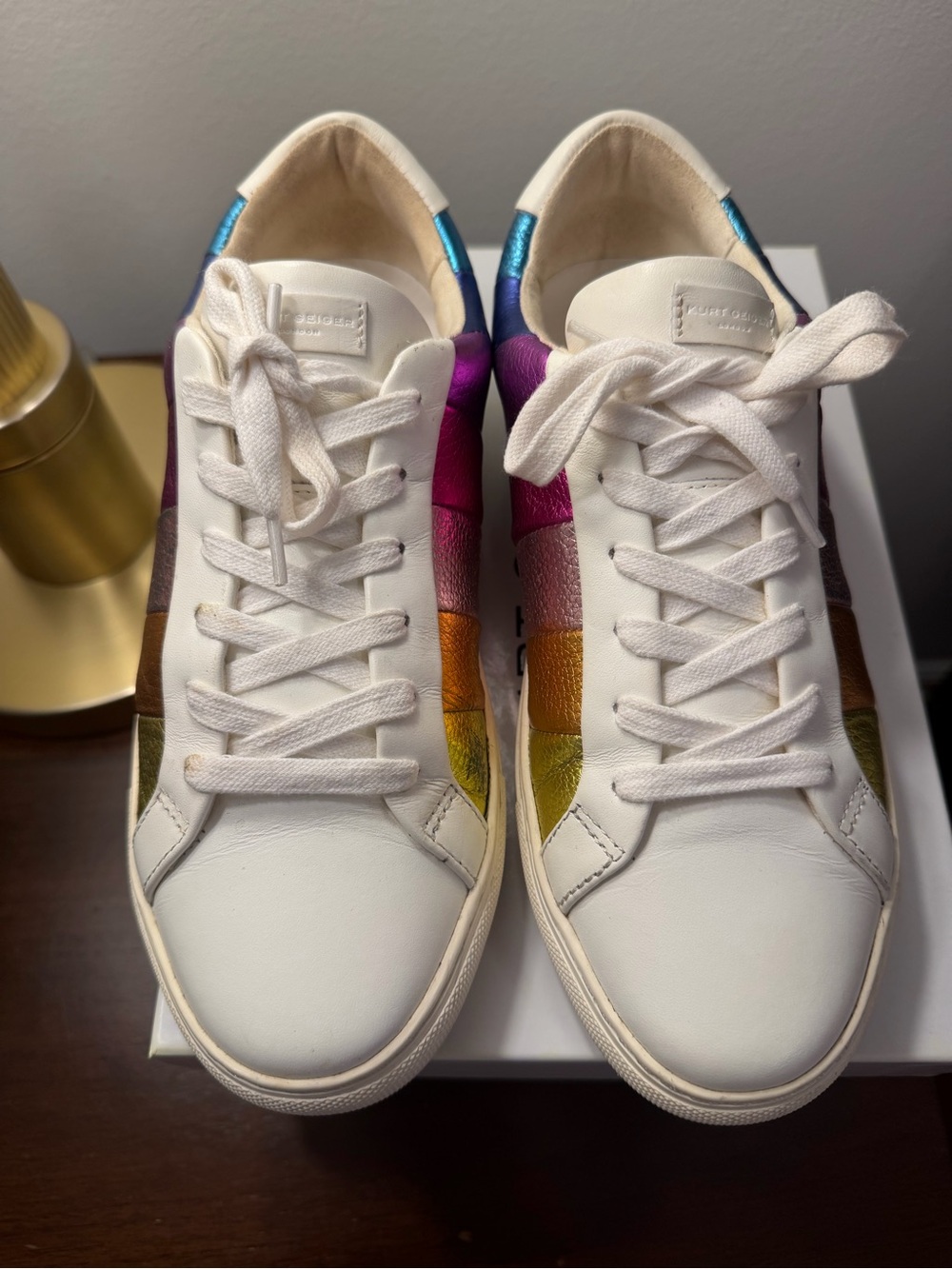 Kurt Geiger Lane Metallic Rainbow Stripe Lace Up Sneakers - Picture 7 of 7